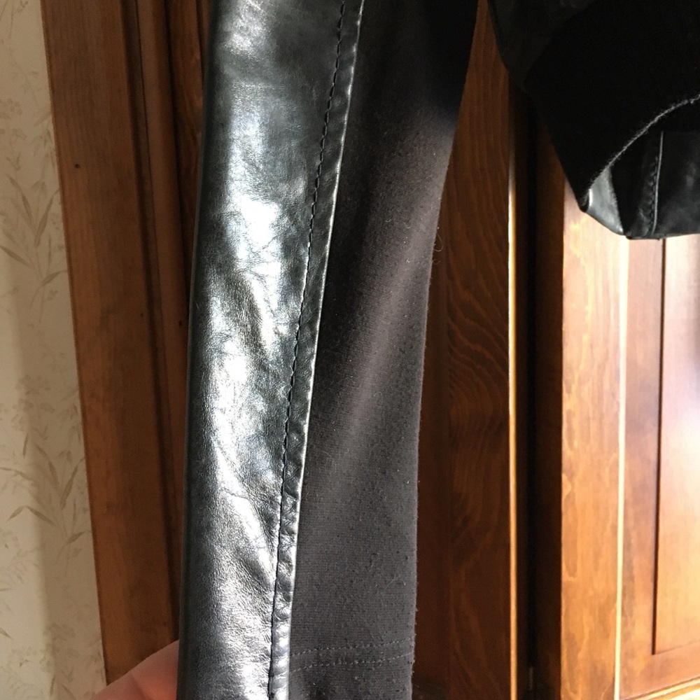 BCBG Black Leather Bomber Jacket with Sherpa Shearling Collar small - Picture 13 of 14